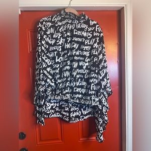 New York & Company Black and White Script Blouse and matching Shorts